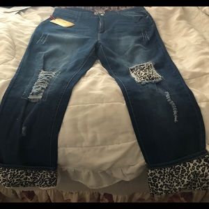L&B jeans w/leopard accents in the tears on cuffs